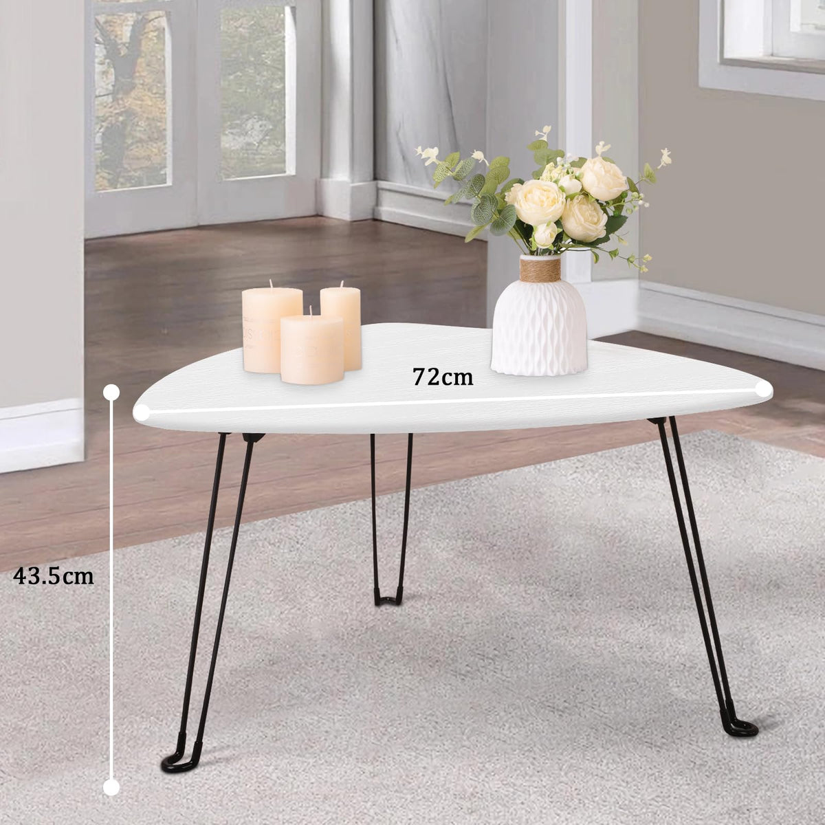 FEUFOAM Coffee Table for Small Spaces White Folding Wooden Triangle Center Sofa Tables Simple Design Droplet Coffee Table With Steel Legs Modern