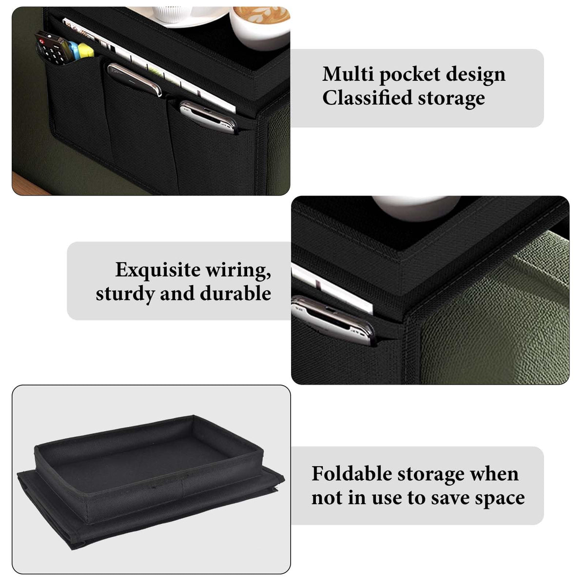 Colexy Sofa Armrest Organizer, Couch Caddy Arm Hanging Storage Bag With Cup Holder Tray