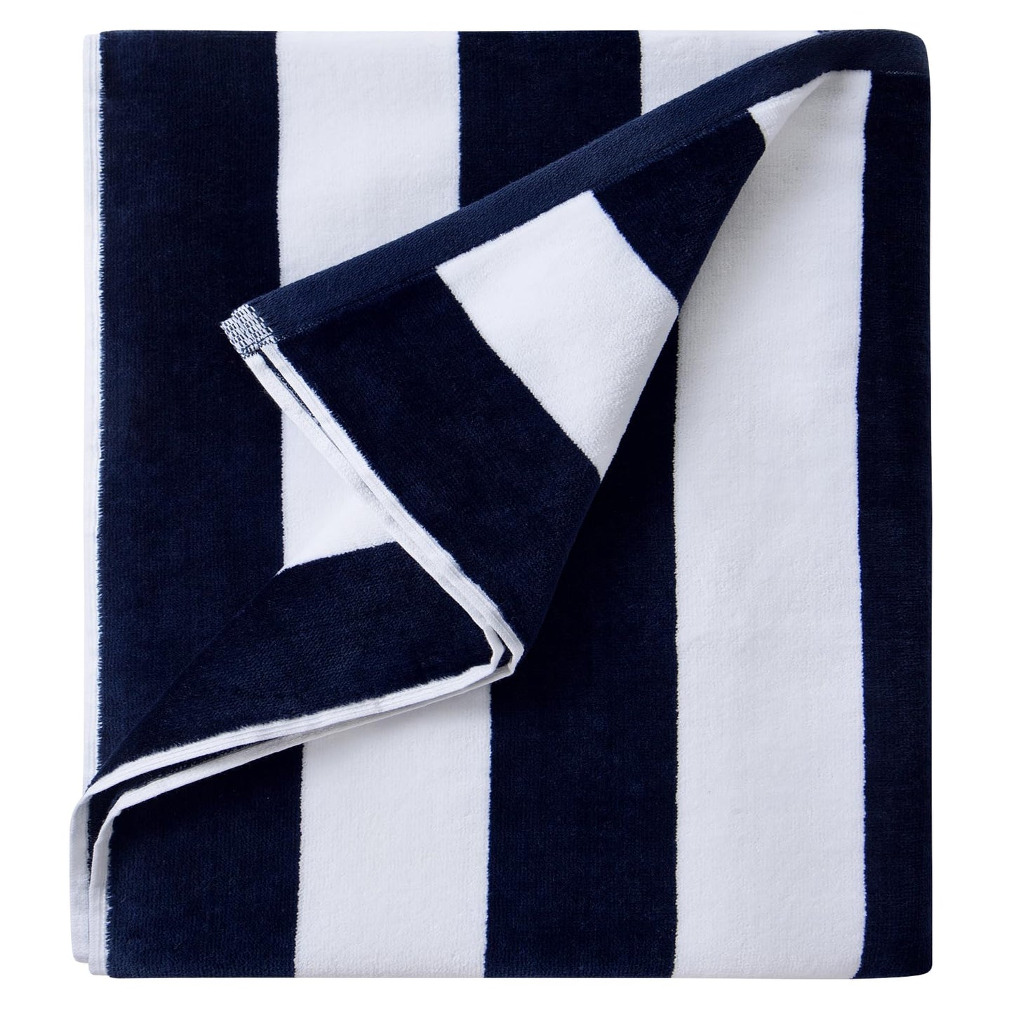 LULUHOME Plush Oversized Beach Towel - Fluffy Cotton 36 x 70 Inch Navy Blue Striped Pool Towel, Large Summer Swimming Cabana Towel