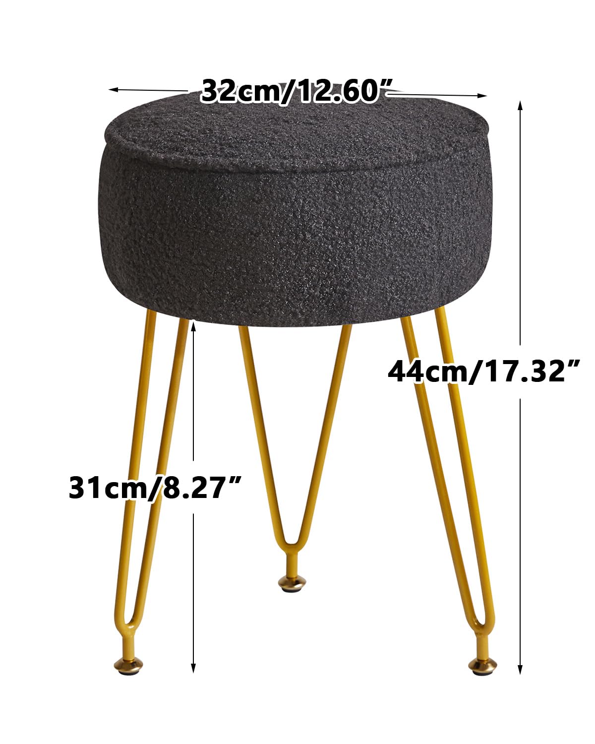 IBUYKE Makeup Vanity Stool Chair, Teddy Velvet Footrest, Black WBD009B