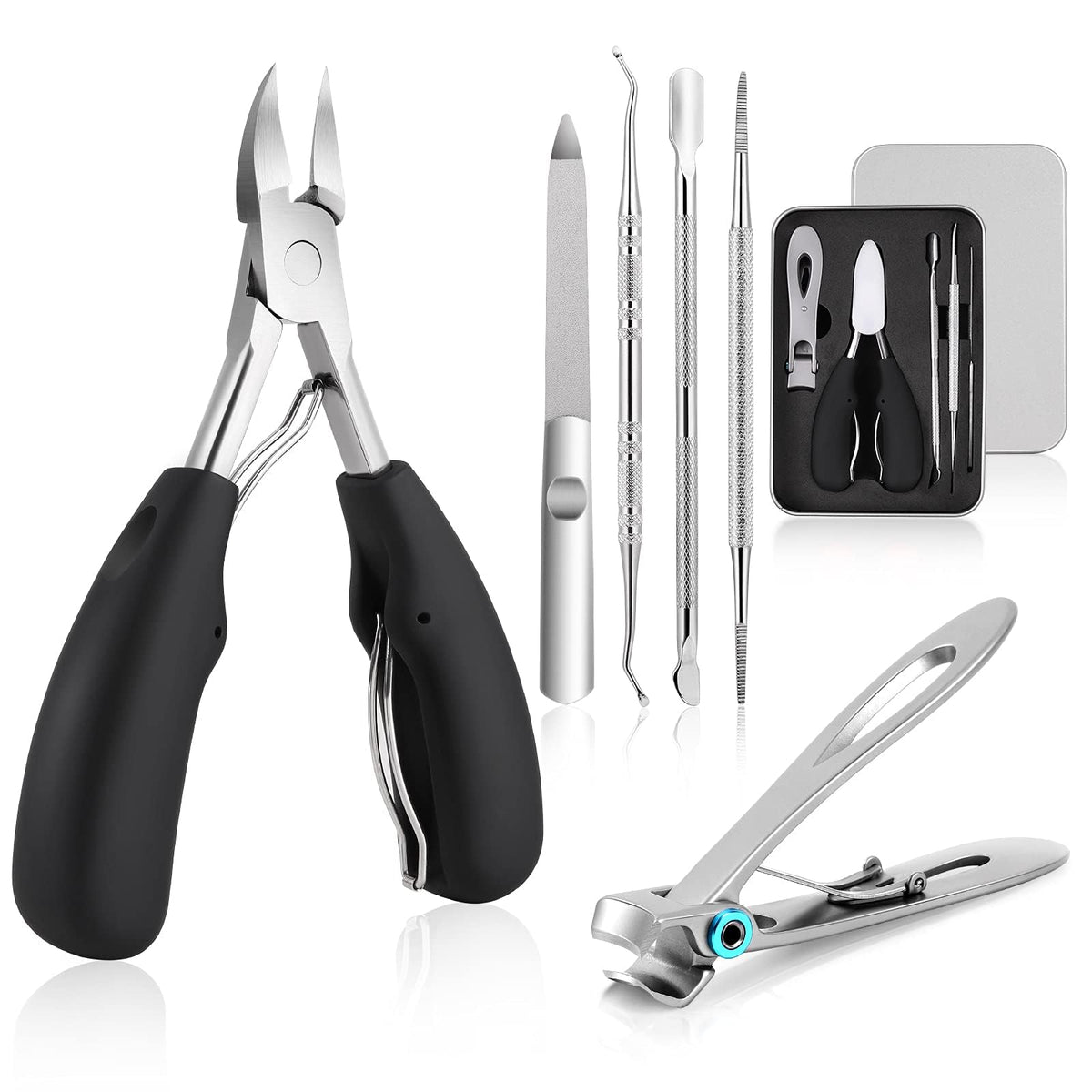 Toenail Clippers for Thick Nails & Ingrown Nails for Women Men, Azymi Heavy Duty Nail Clippers Cutters 6 In 1 Set, Sharp Curved Blades/Wide Jaw
