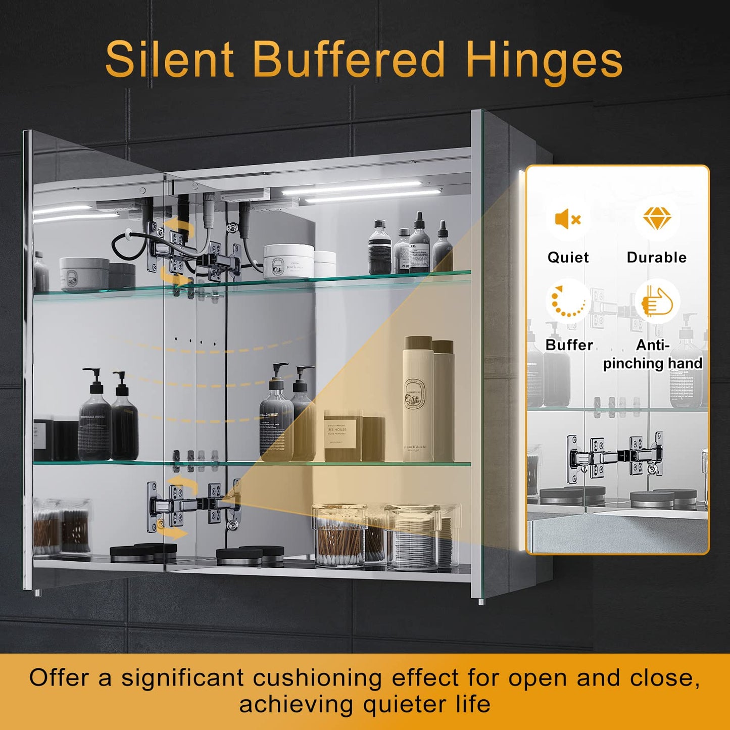ELEGANT Bathroom Mirror Cabinet with LED Lights & Shaver Socket, 630x650mm