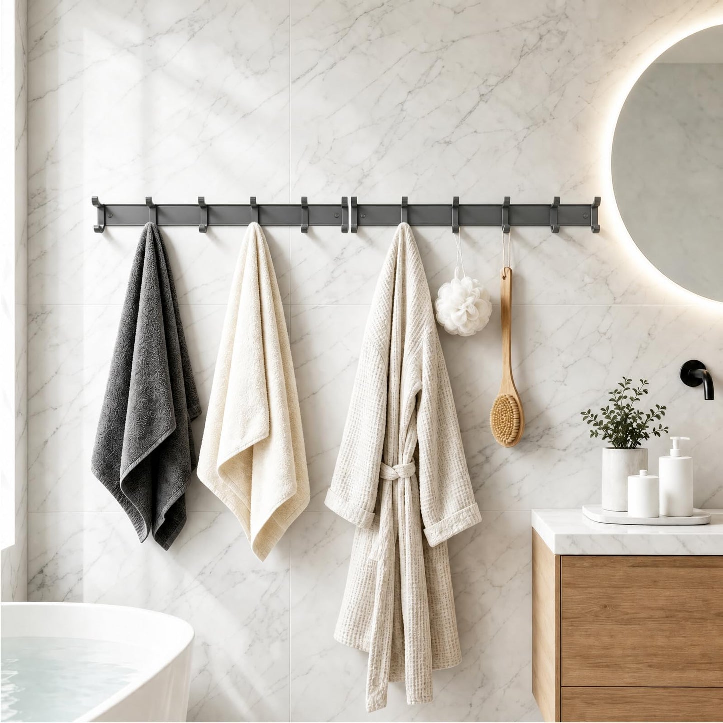 NONETO 2 Pack Coat Hooks Wall Mounted with 6 Movable Coat Rack (Grey)