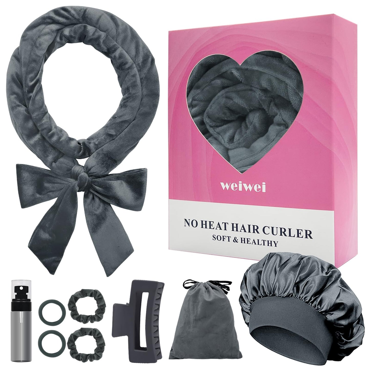 weiwei Heatless Curlers Headband, Heatless Overnight Curls Hair Curlers No Heat, 70" Soft No Heat Hair Curlers, 9 PCS Curling Rods Gift Set for Women