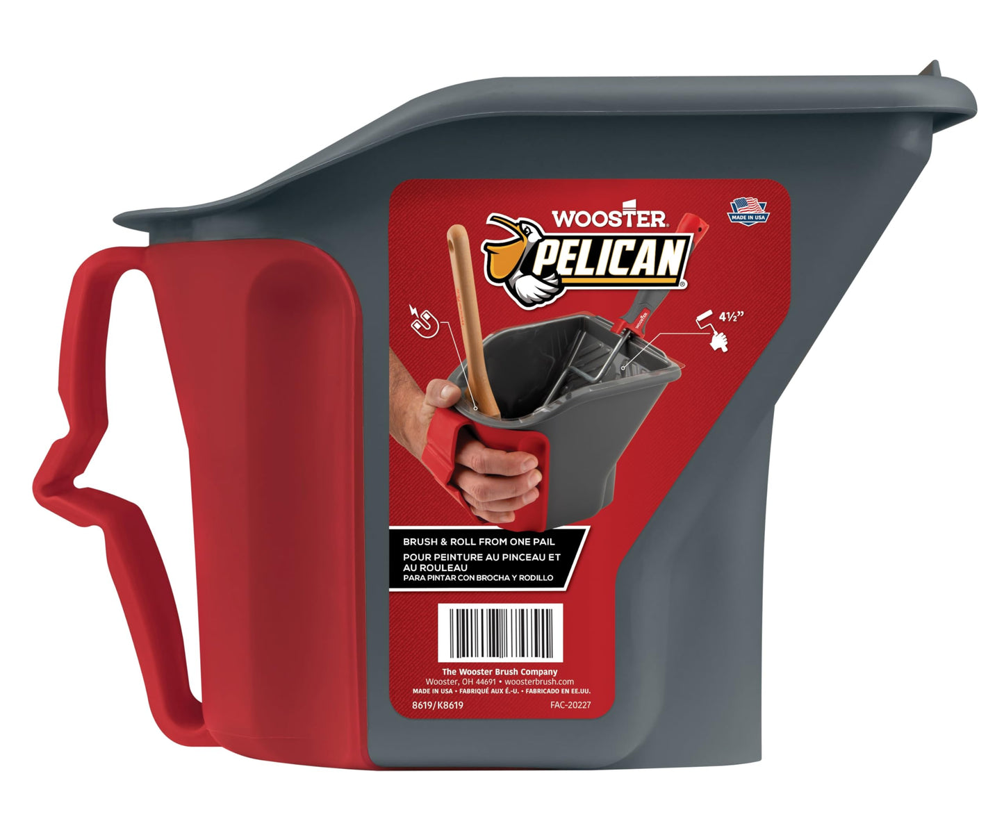 Wooster Brush Quart Pail 8619 Pelican Hand Held 1, Gray & Red
