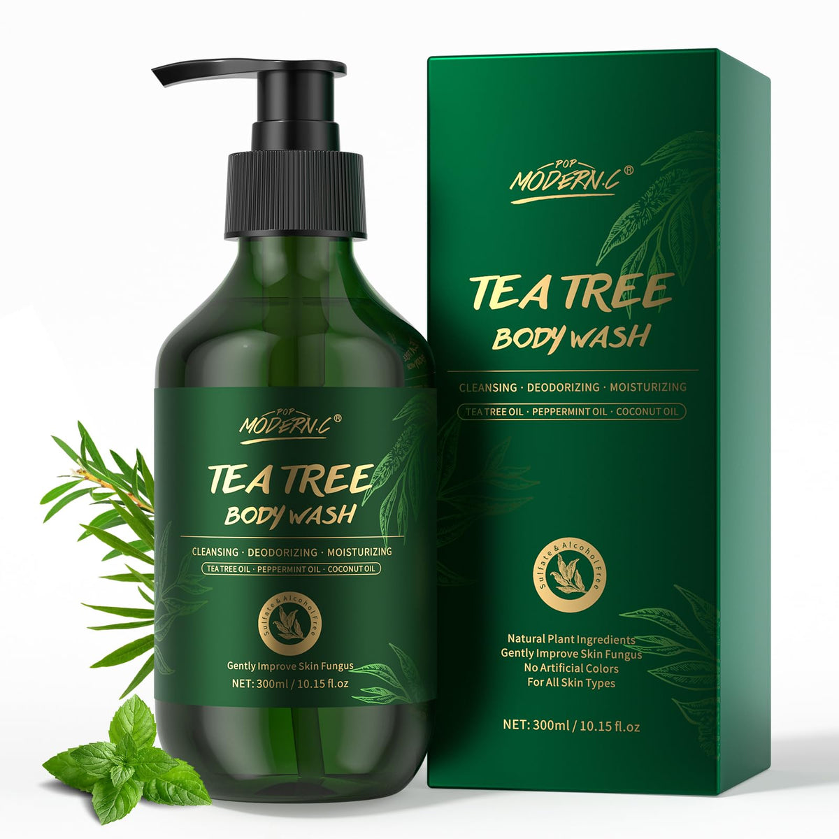 Tea Tree Body Wash, Tea Tree Shower Gel with Peppermint Oil and Coconut Oil, Improve Skin Fungus, Skin Itchy, Jock Itch, Athletes Foot, Eczema & Body