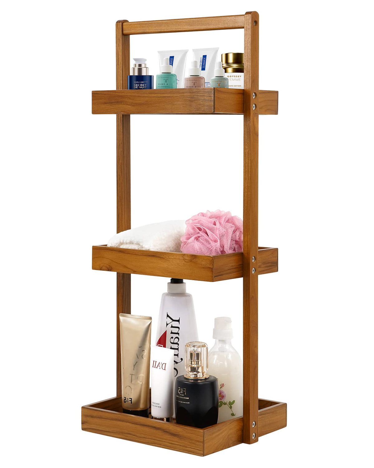 Utoplike Teak Shower Caddy Shelf, Standing Shower Organizer for Bathroom Corner, Wooden Freestanding Racks Storage for Inside Shower, Bath, Office,