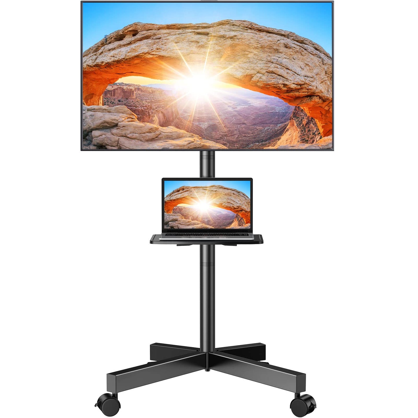 PERLEGEAR Mobile TV Stand on Wheels for 23-60 inch LED, LCD, Flat&Curved TVs up to 40kg, -10? to +15? Tilt Portable TV Stands with Laptop Shelf, Hight