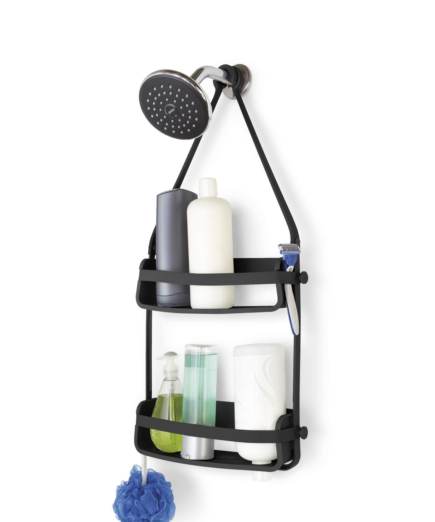 Umbra Flex Shower Caddy with Patented Gel-Lock Technology Suction Cup, Black