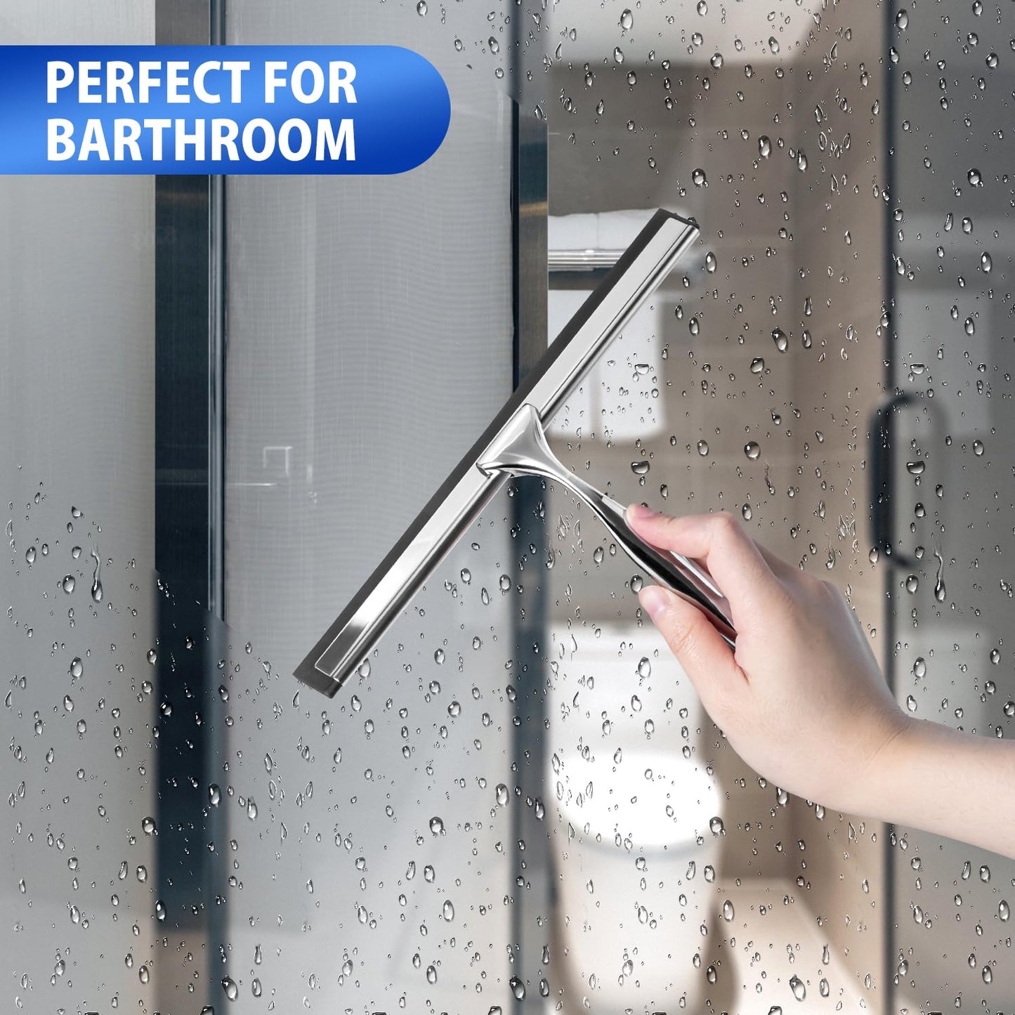 Shower Squeegee, Stainless Steel Window Squeegee, Shower Screen Wiper Squeegee Cleaner Tool for Bathroom, Glass Doors, Windows, Mirror, Car, Kitchen
