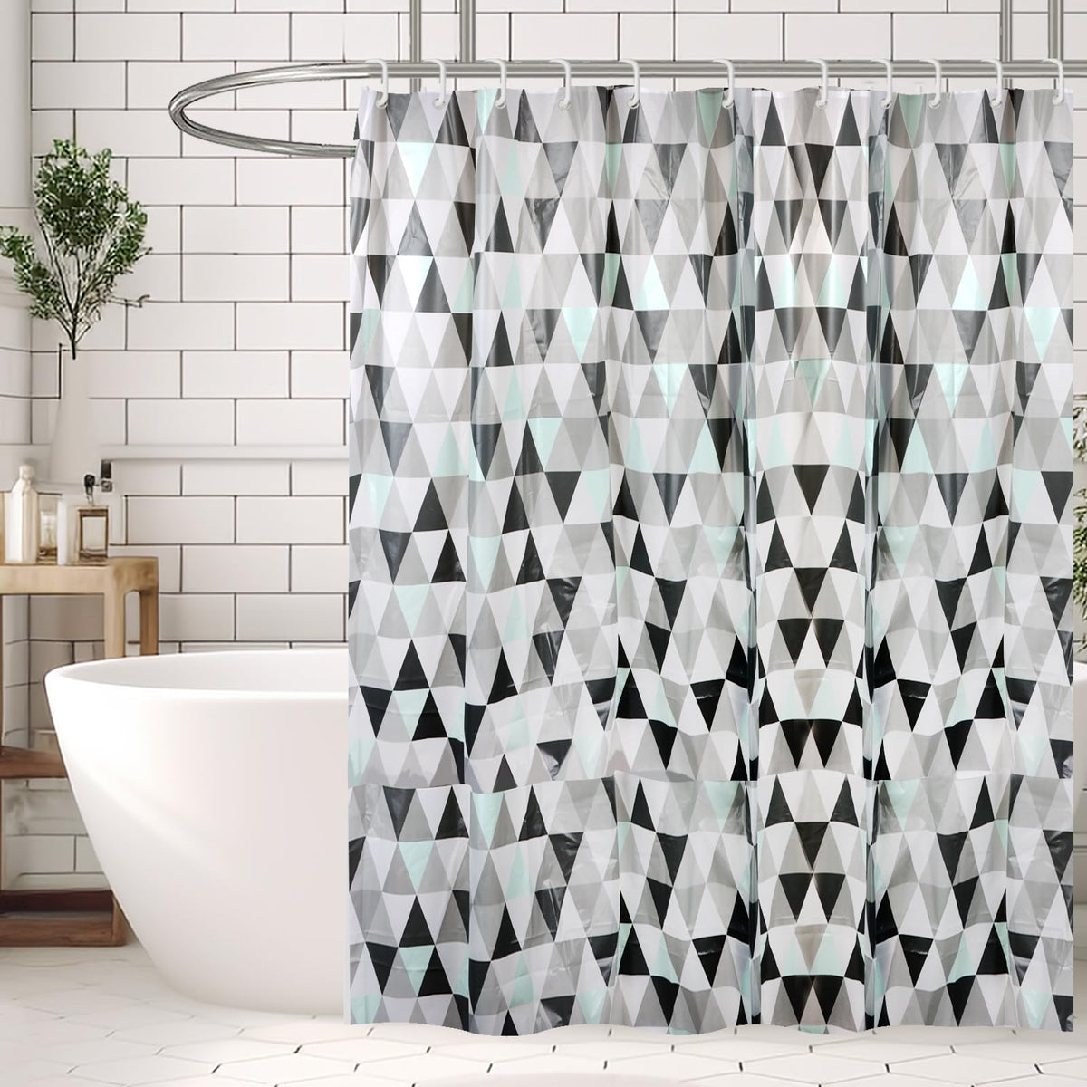 Minicoco Shower Curtains Mould Proof Resistant EVA Washable Shower Curtain Anti-Mould Waterproof Shower Curtains with 12 Hooks for Wet Room, Bathroom,