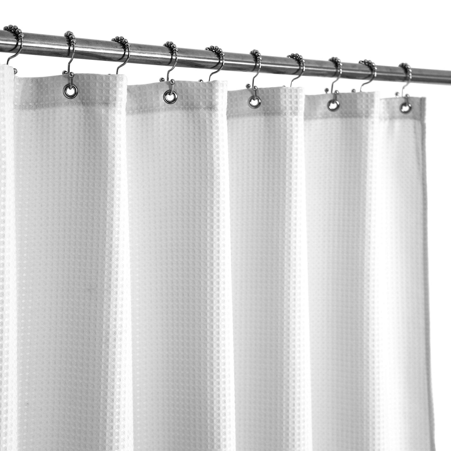 Extra Long Shower Curtain with 86 inch Height, Fabric, Waffle Weave, Hotel Luxury Spa, Water Repellent, Machine Washable, 230 GSM Heavyweight, White