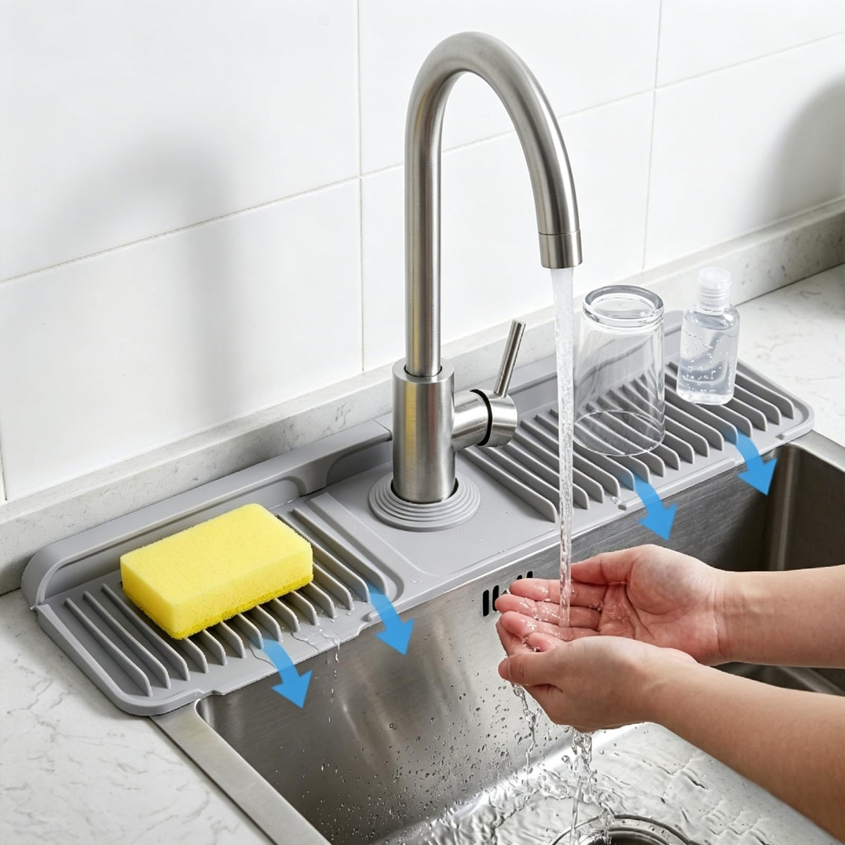 YISIHUICH Silicone Faucet Mat for Kitchen Sink – Self-Draining Sink Splash Guard, Water Splash Protector