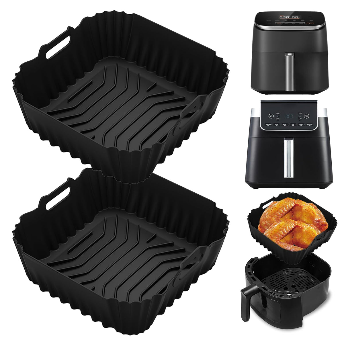 Silicone Air Fryer Liners for Ninja Air Fryer MAX PRO 6.2L AF180UK/4.7L AF140UK, Cosori 5.5L 6L Accessories, 2PCS Square Air Fryer Liners for Ninja