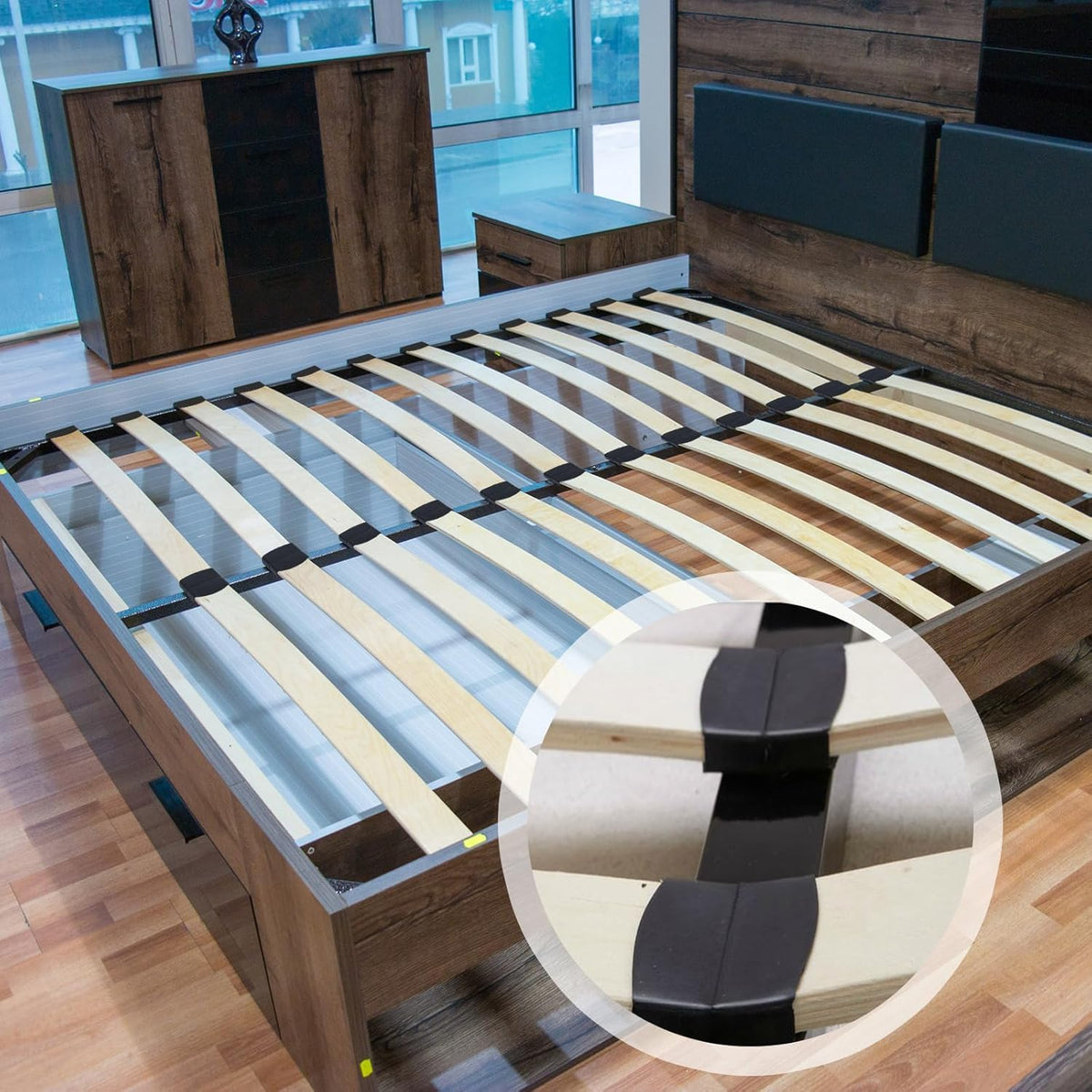 12 PCS Plastic Bed Slat Holders, Bed Slat Caps, Reusable Plastic Beds Slat Holders, Easy to Install for Single, Double and King Size Beds(Black)