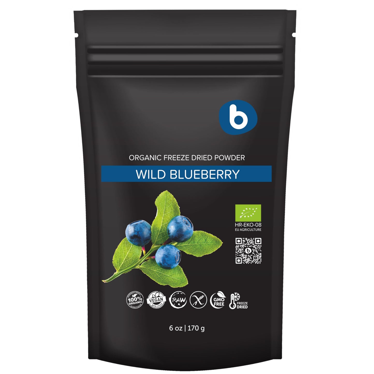 Organic Wild Blueberry Powder from Freeze Dried Wild Blueberries, Bilberries, Antioxidant Superfood, for Smoothies, Baking and Flavoring, 170g