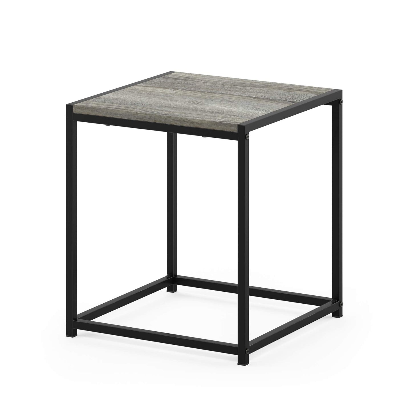 Furinno CAMNUS Side Table, Metal Frame End Table, Toolless Night Stand, Bedside Table, for Living Room, Bedroom, French Oak Grey