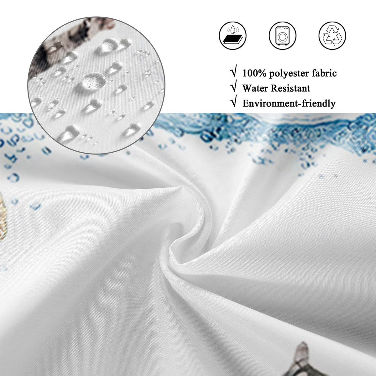 GCIREC Shower Curtain, 180x180cm, Abstract Cute Cat Funny Kitten Swimming in Ocean Tropical Sea Turtle Starfish Waterproof Fabric Machine Washable
