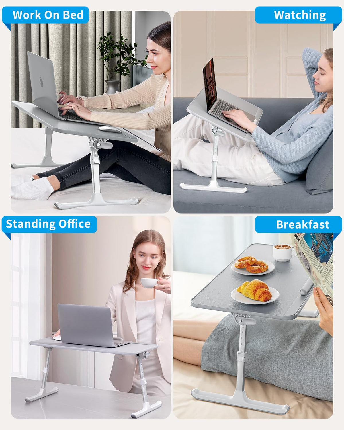 Lap Desk, SAIJI Bed Table, Thick Stable Feet, Height and Angle Adjustable, Enough Mouse Space, up to 17'' Laptop, for Homeoffice, Breakfast, Study