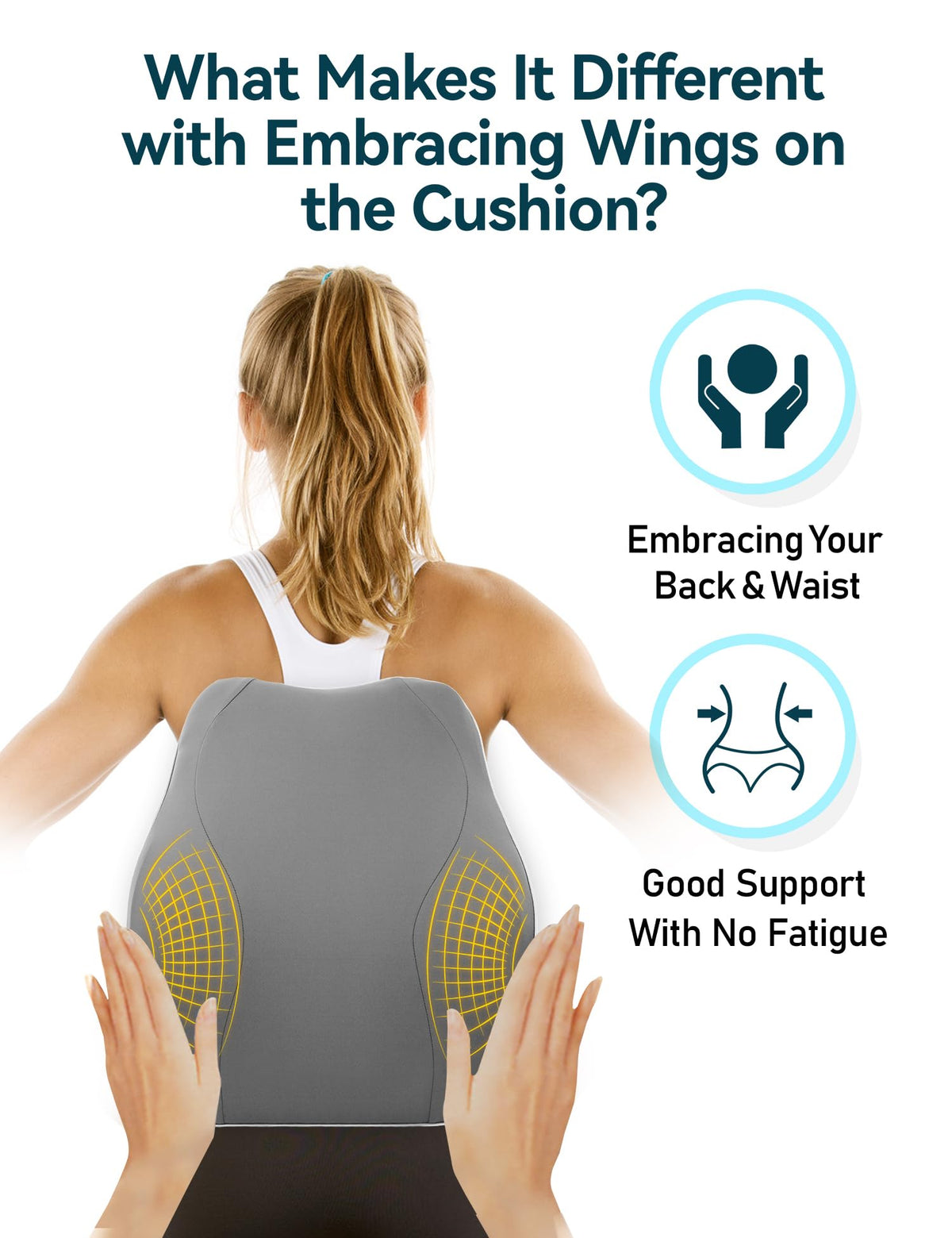 Travel Ease Ergonomic Lumbar Support Cushion, Memory Foam Back Support Cushion for Office Chairs with Skin-friendly Cover for Comfort Grey