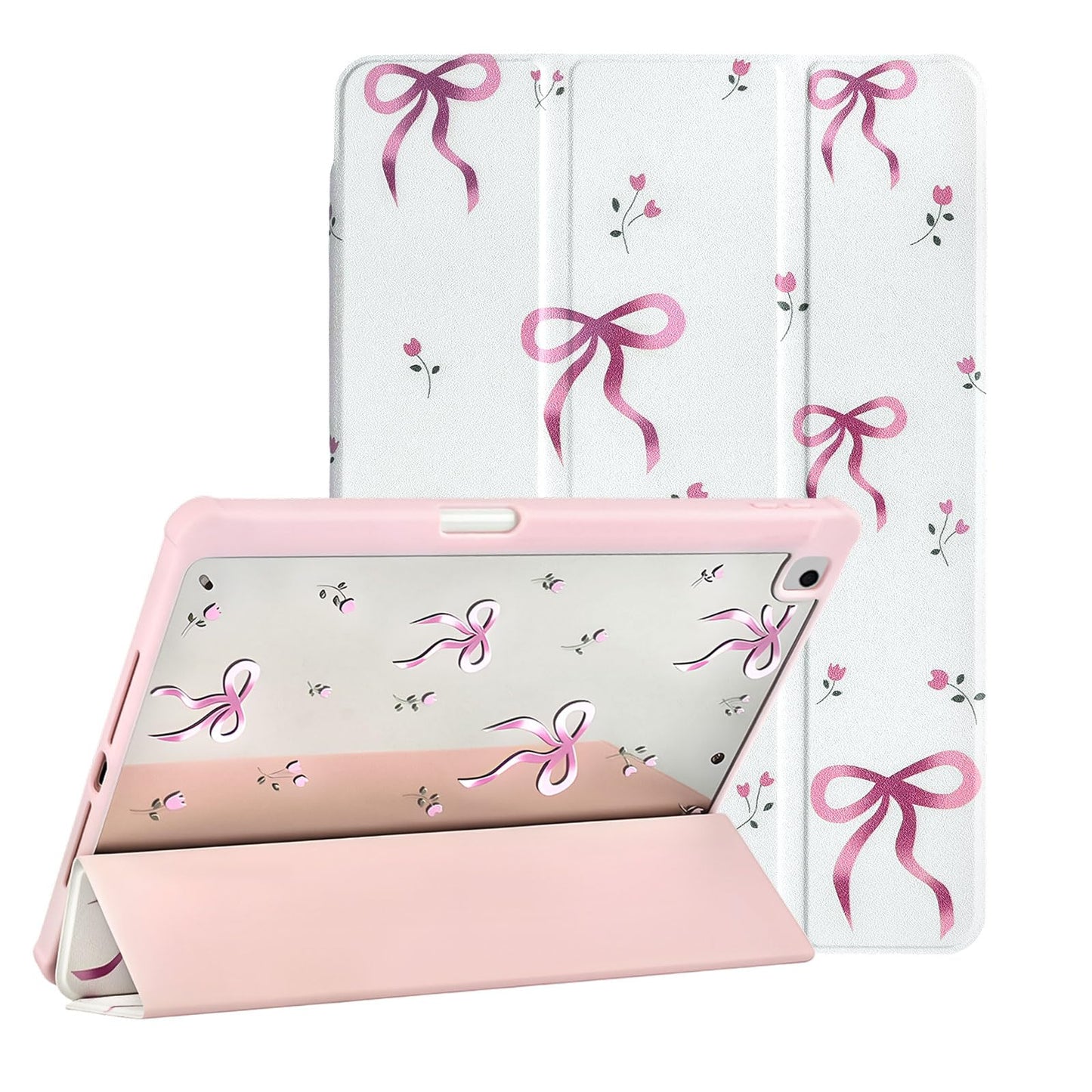 Fycyko Compatible with iPad 10.2 Inch Case, iPad 9th/8th/7th Generation 2021/2020/2019 Aesthetics Bow Flower Print Design with Pencil Holder