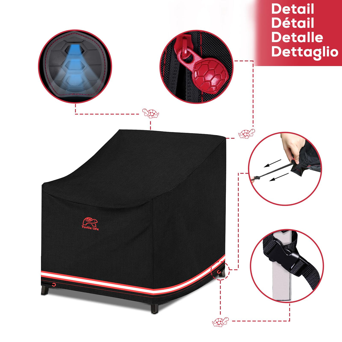 Turtle Life Patio Single Sofa Cover, Waterproof, Windproof, Oxford Fabric with PVC Coating, Black, 94x102x76 cm