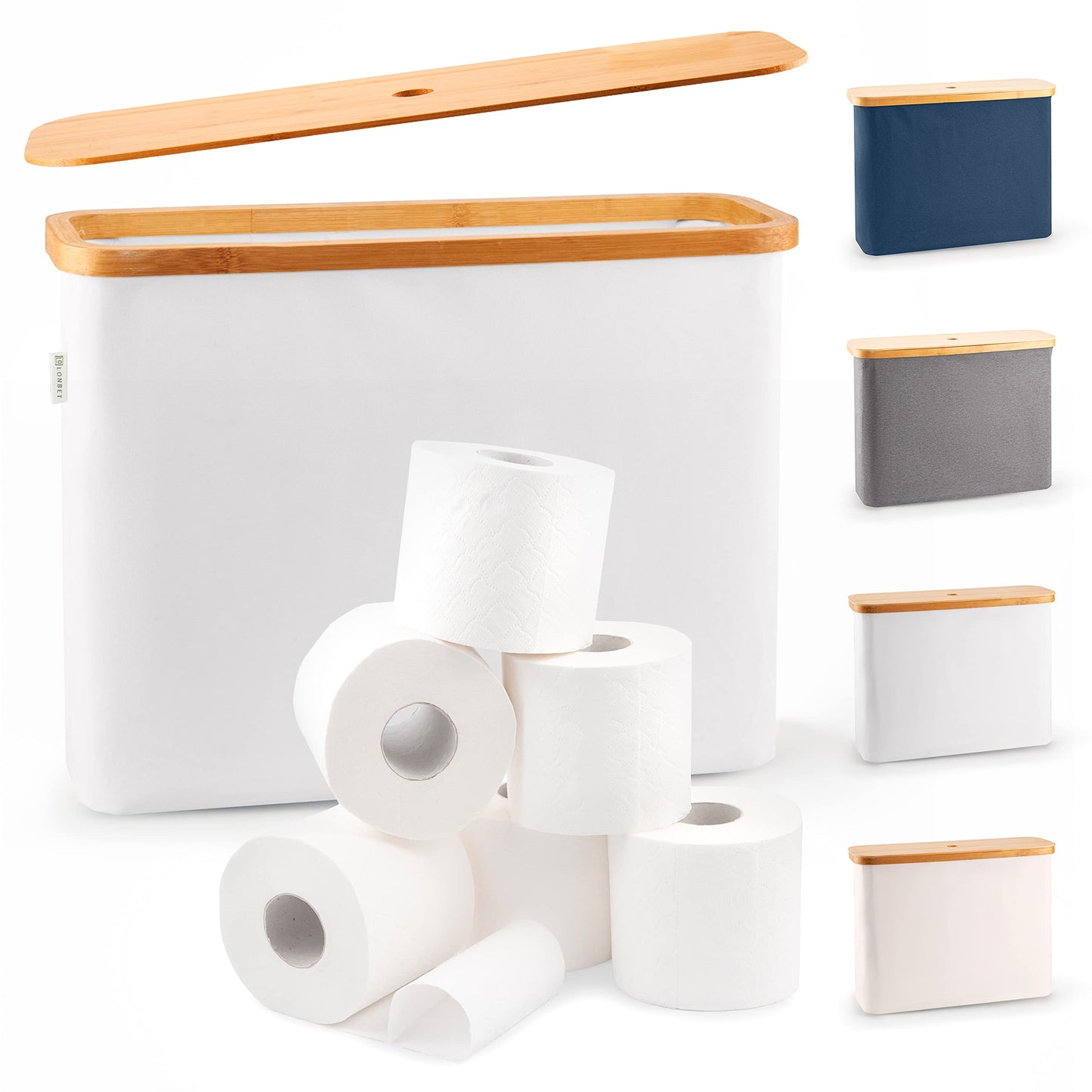 LONBET Toilet Roll Storage for 12 Rolls, Stackable & Foldable - The Ultimate Bathroom Organizer BEIGE