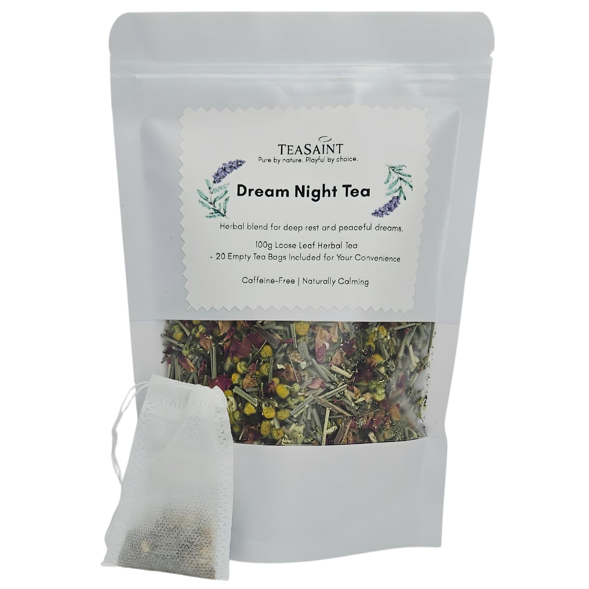 TeaSaint Dream Night Tea ? Calming Bedtime Herbal Sleep Blend | Chamomile, Lavender, Lemongrass & Rooibos | Caffeine-Free Evening Relaxation Tea |