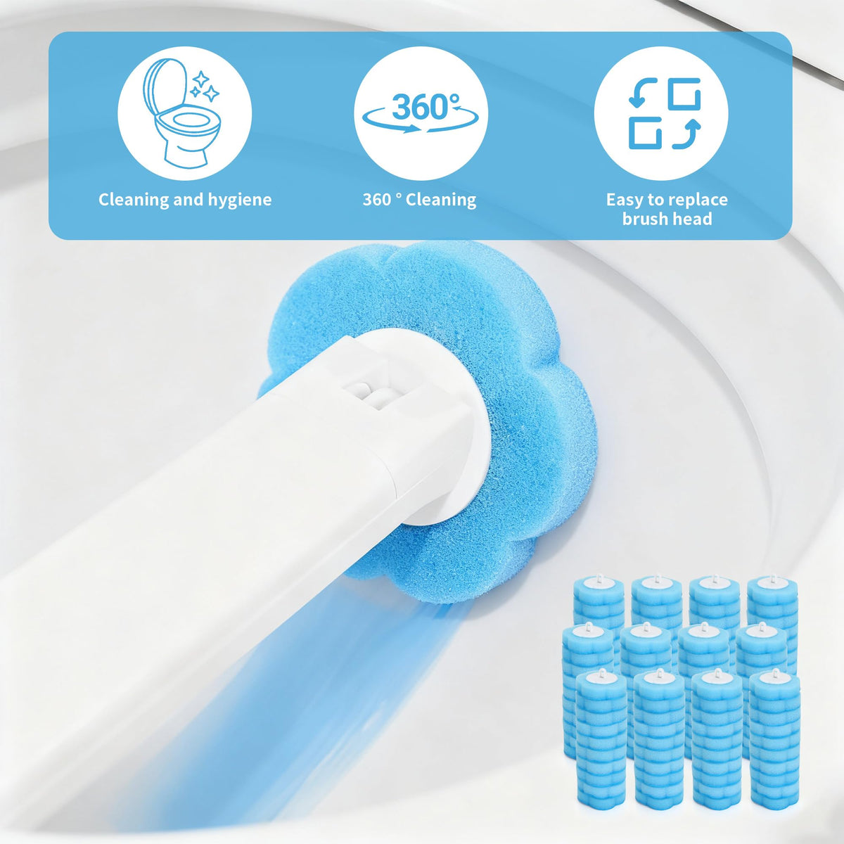 WENLISELL 100PCS Disposable Toilet Brush Refills 3 Layer Toilet Brush Heads