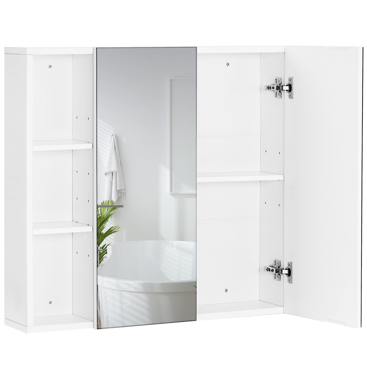 Yaheetech Bathroom Mirror Cabinet, Wall Mounted Cabinet with Adjustable Shelf and Open Storage, Hanging Cupboard for Living Room, Laundry Room,