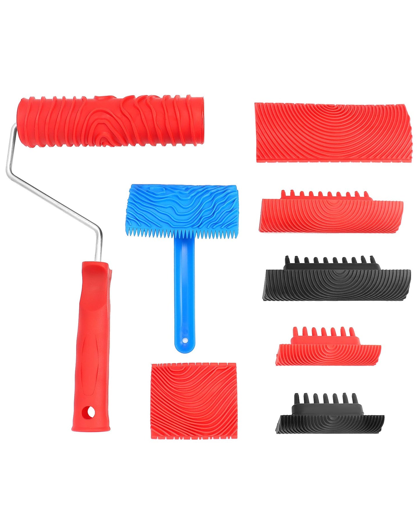 QWORK? 8Pcs Wood Grain Tool Set, Rubber Painting Tool Set for DIY Home Decoration with Empaistic Wood Grain Textured