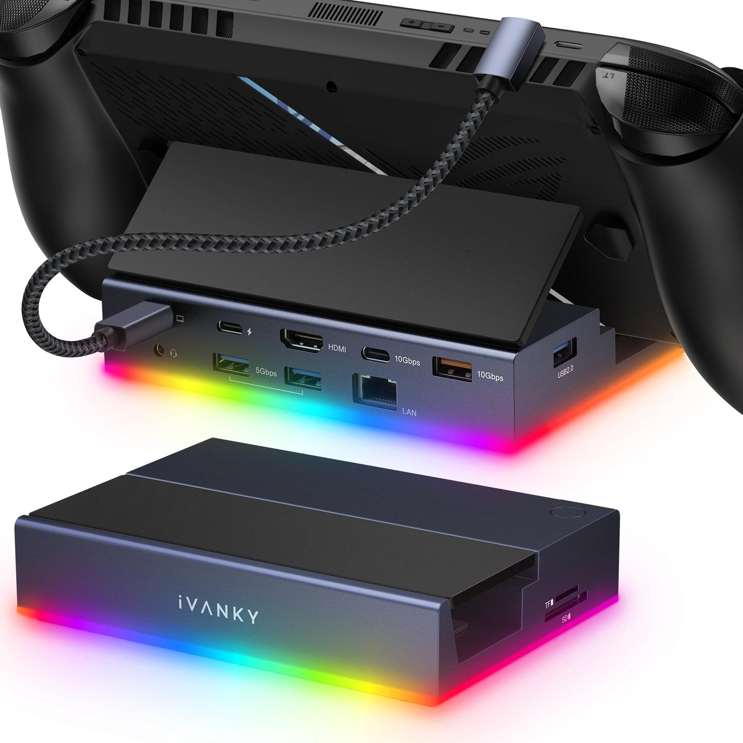 iVANKY 14-in-1 RGB 4K@120Hz Docking Station for Steam Deck OLED/ROG Xbox Ally X/Lenovo Legion Go S, Foldable Dock with HDMI Gigabit Ethernet 10Gbps