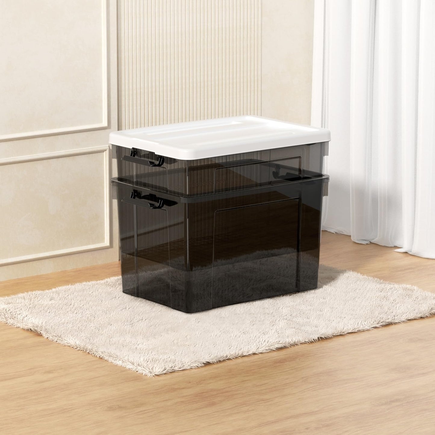 Cetomo 90L*3 Storage Boxes, Plastic Storage Box with Lids, Organizing Container with Secure Latching Buckles, Stackable, Nestable