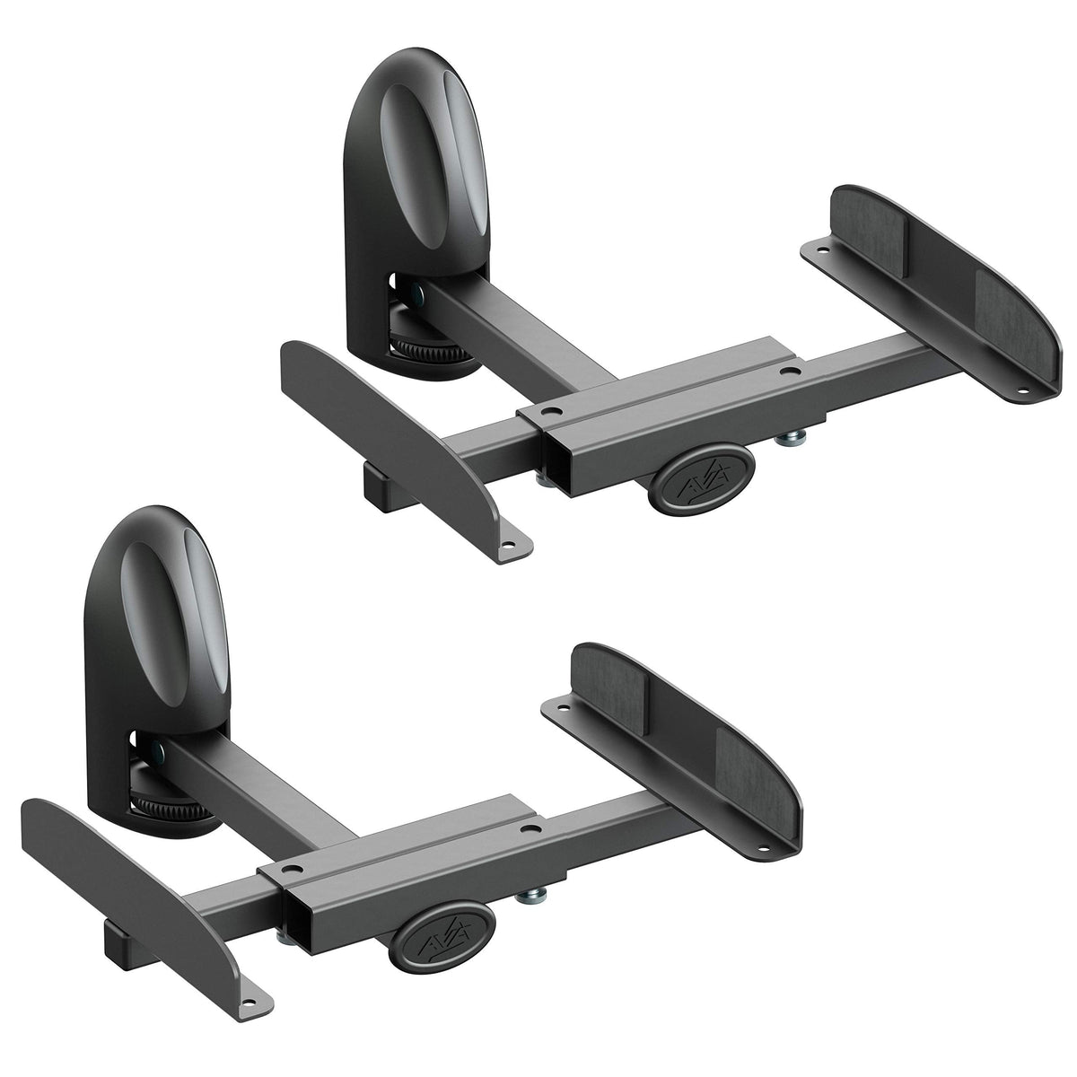 mahara Black Universal Speaker Mounts - Pair of swivel & tilt speaker brackets - Side clamping - Max Weight 20Kg - Max swivel 130?- Max tilt 20?