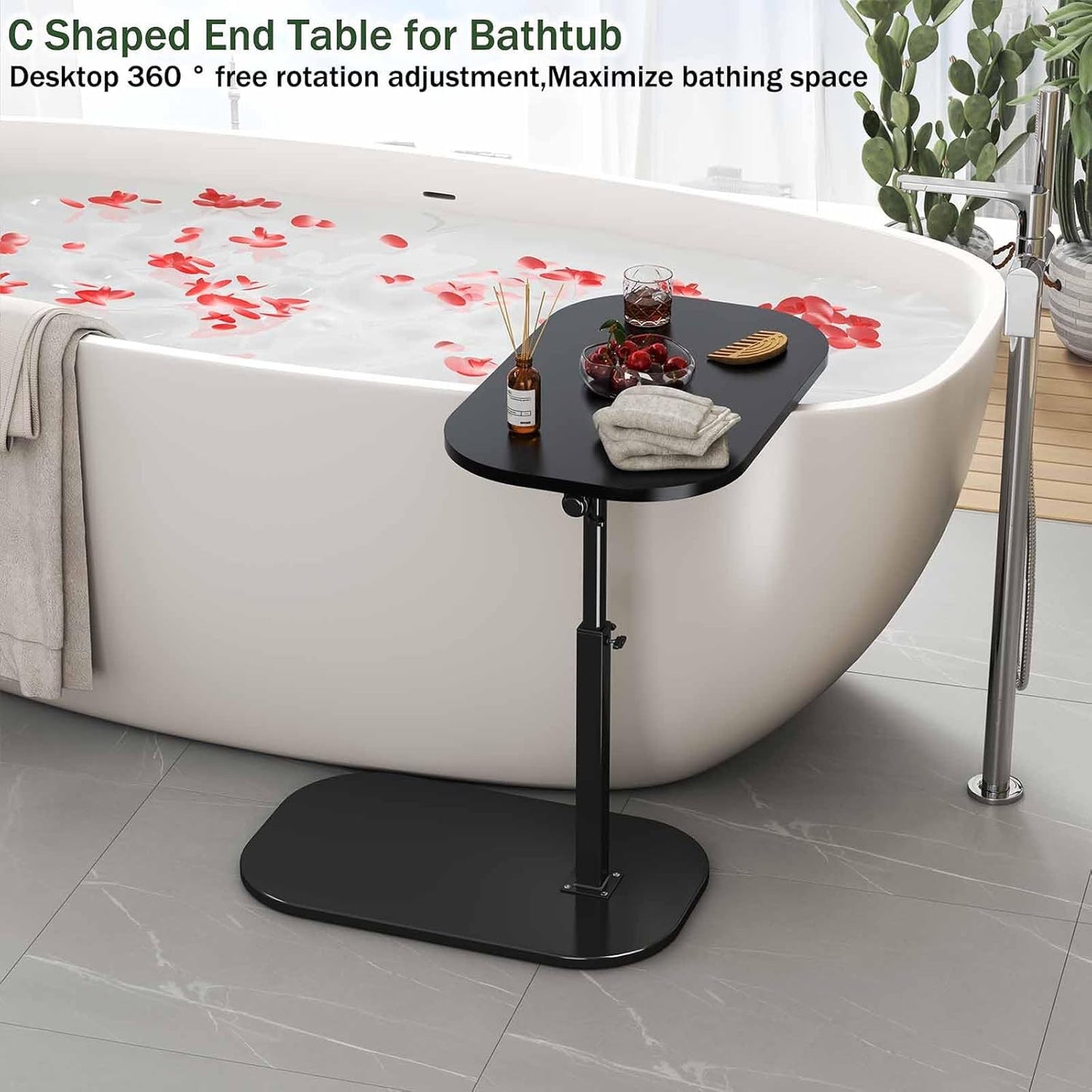 XUDREZ Large Adjustable C Shaped Side Table, Black