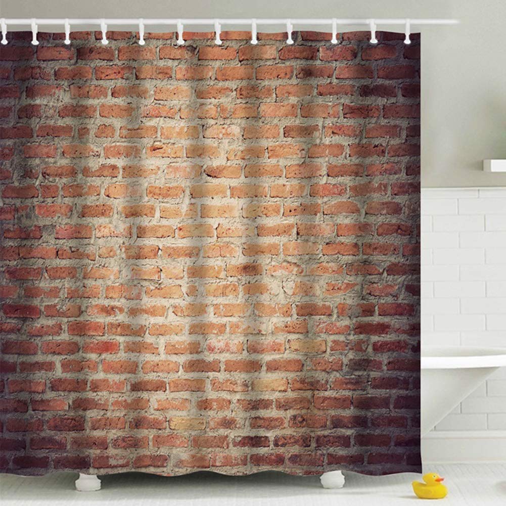 BOYOUTH Red Brick Wall Pattern Digital Print Shower Curtains for Bathroom Decor,Polyester Waterproof Fabric Bath Curtain with 12 Hooks,70x78