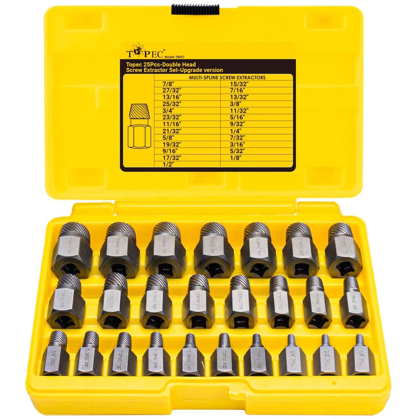 Topec 25Pcs-Double Head Screw Extractor Set, Newest Version 3/8? Drive 2-in-1 Functional Easy Out Bolt Extractor Set, Premium CR-MO Steel Rounded Bolt