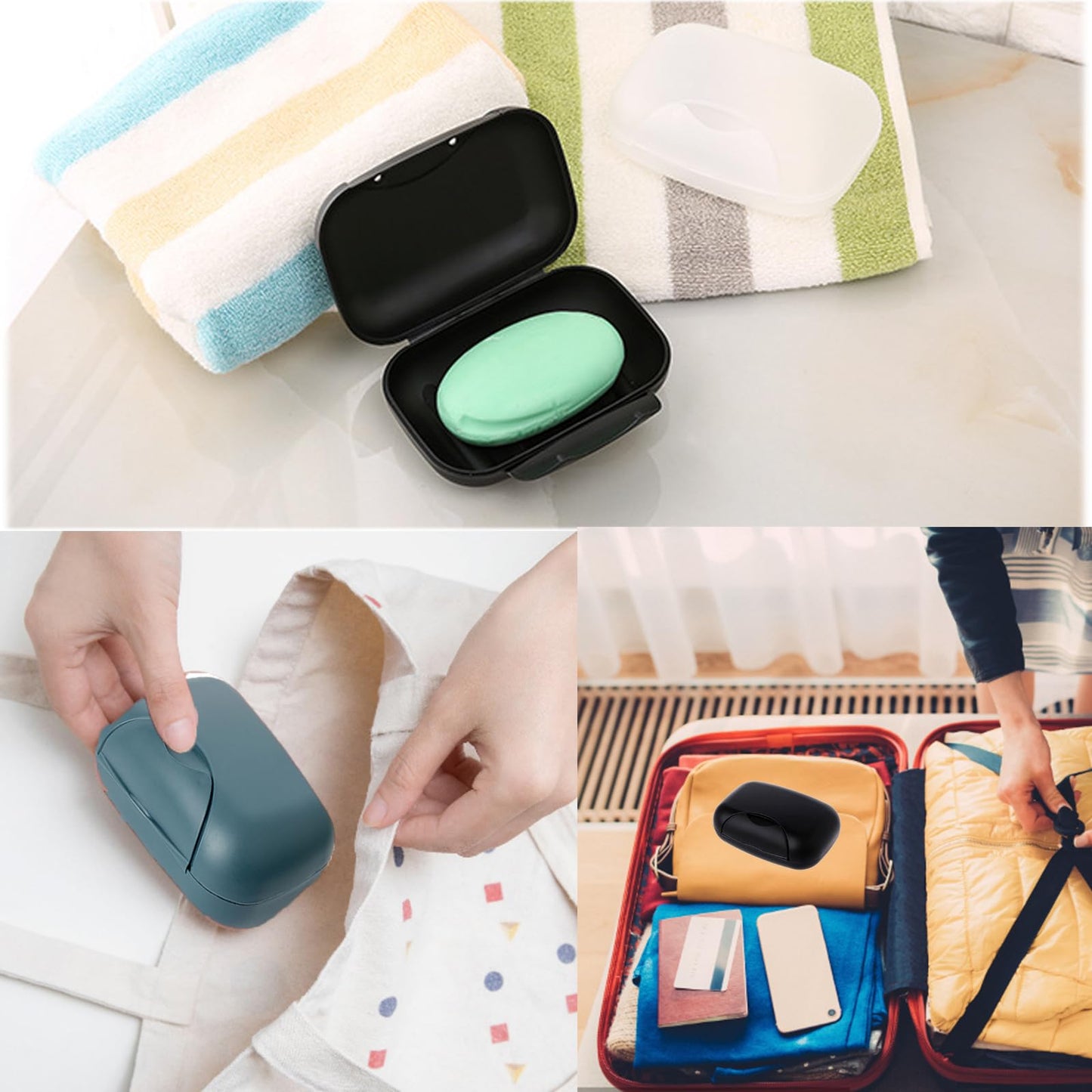 3-in-1 Soap Case - Waterproof & Leakproof Soap Bar Holder with Lid - Portable for Shower & Travel (Black, White, Navy Blue)