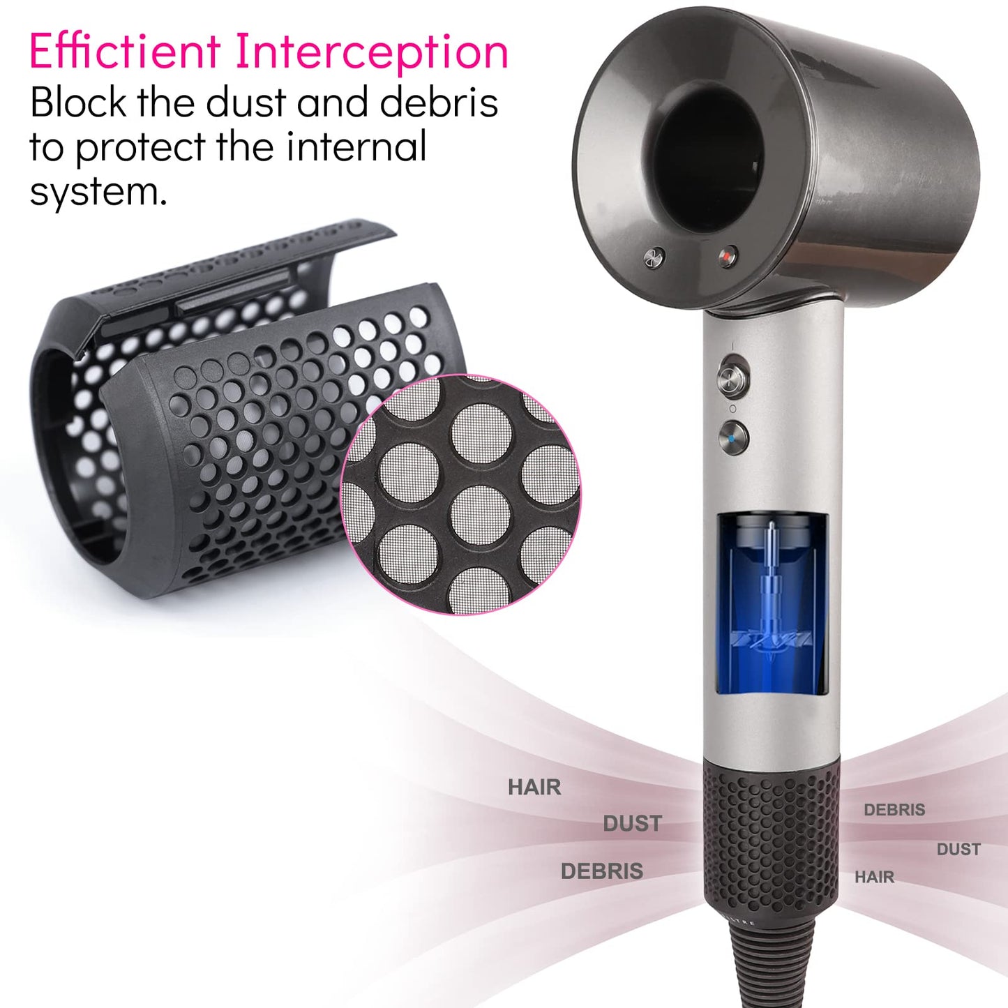 Magnetic Hair Dryer Filter Cover Compatible with Dyson Supersonic HD02 Models, Hair Dryer Outer Strainer Magnetic Filter Cage Accessories