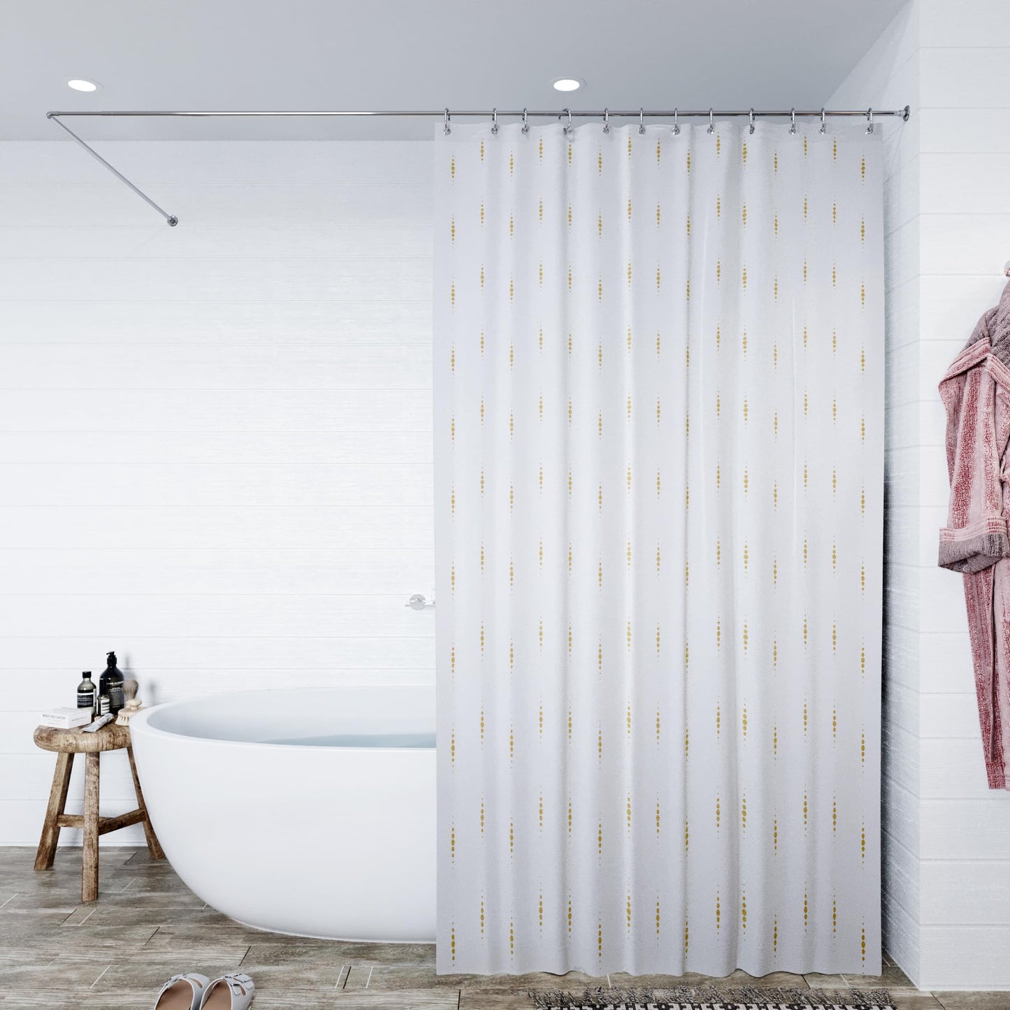 Croydex Gold Dotty Textile Shower Curtain, Water Repellant, Hygiene 'N' Clean, 12 Eyelets