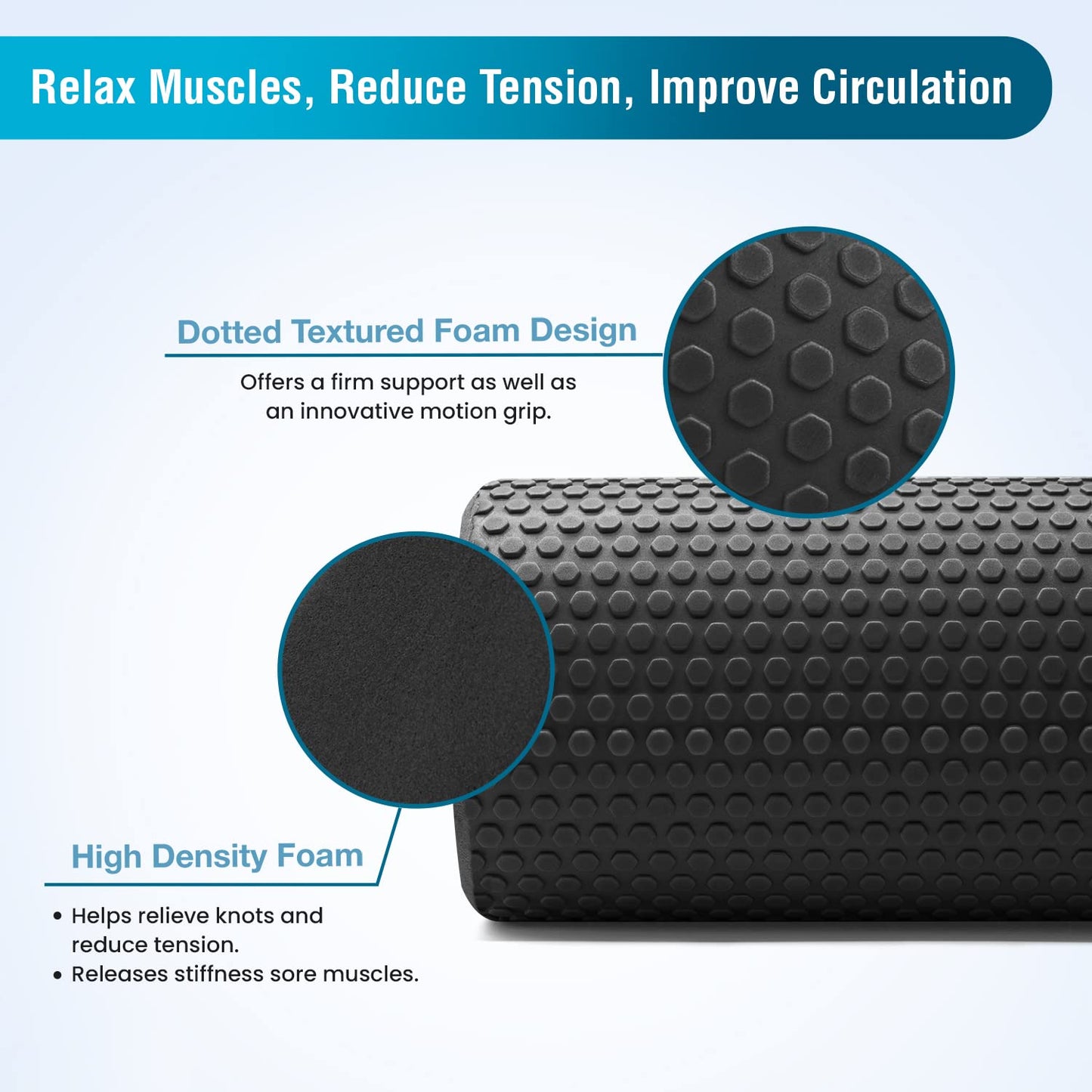 Beenax Foam Roller 90cm - Lightweight Muscle Roller for Fitness, Pilates, Yoga, Physio, Trigger Point, Deep Tissue, Joint Massage, Pain Relief -