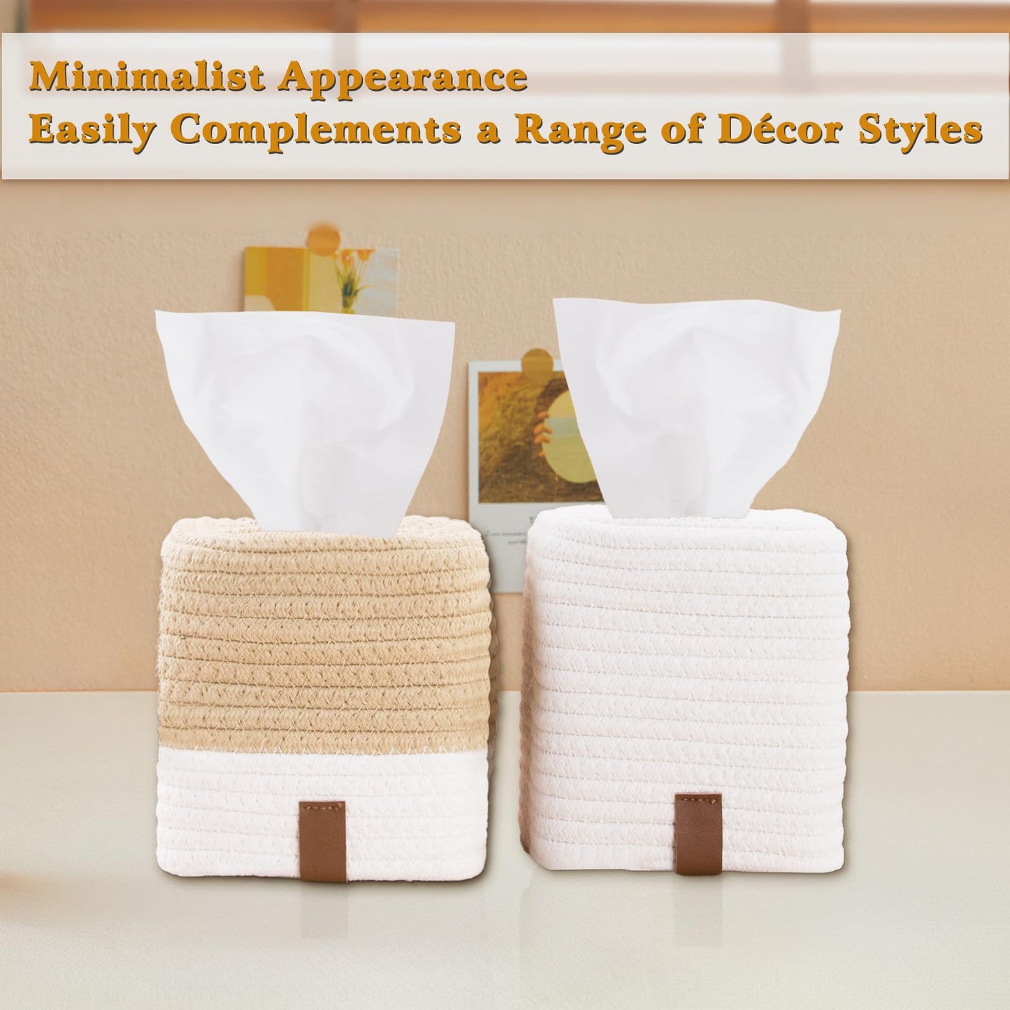 SHILIPAIJC 2pcs Cotton Tissue Box Holder, Square Tissue Box Cover