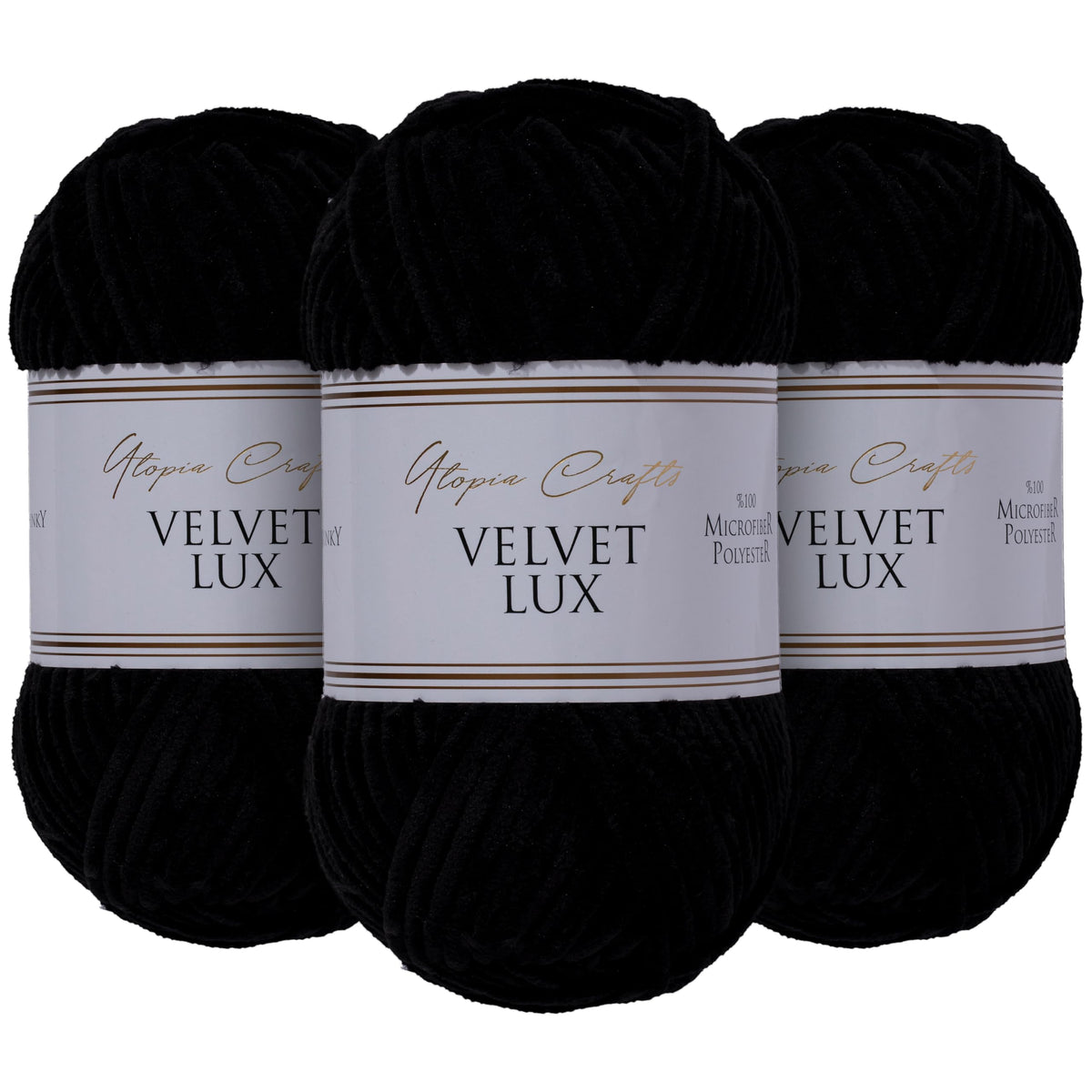 Utopia Crafts Velvet Lux Chenille Super Soft Chunky Yarn for Knitting and Crochet Yarn 3X 100g (Black)