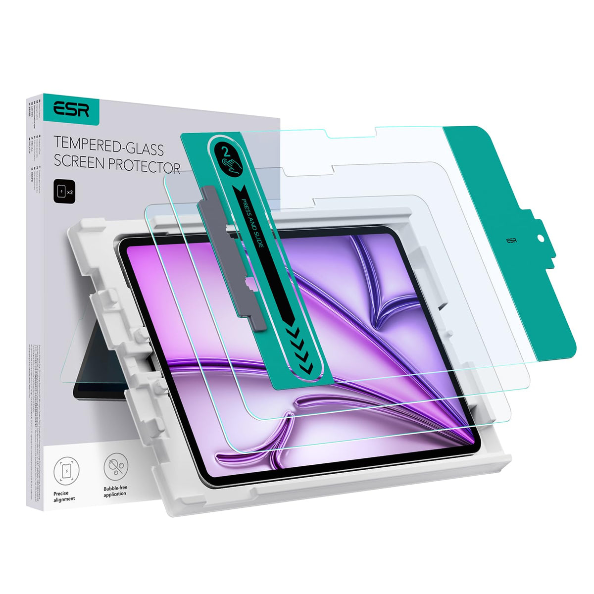 ESR 2 Pack Screen Protector for iPad Air 13 Inch M3/M2 (7th/6th Generation, 2025/2024), 9H Tempered Glass Film with Easy Application Tray, Scratch