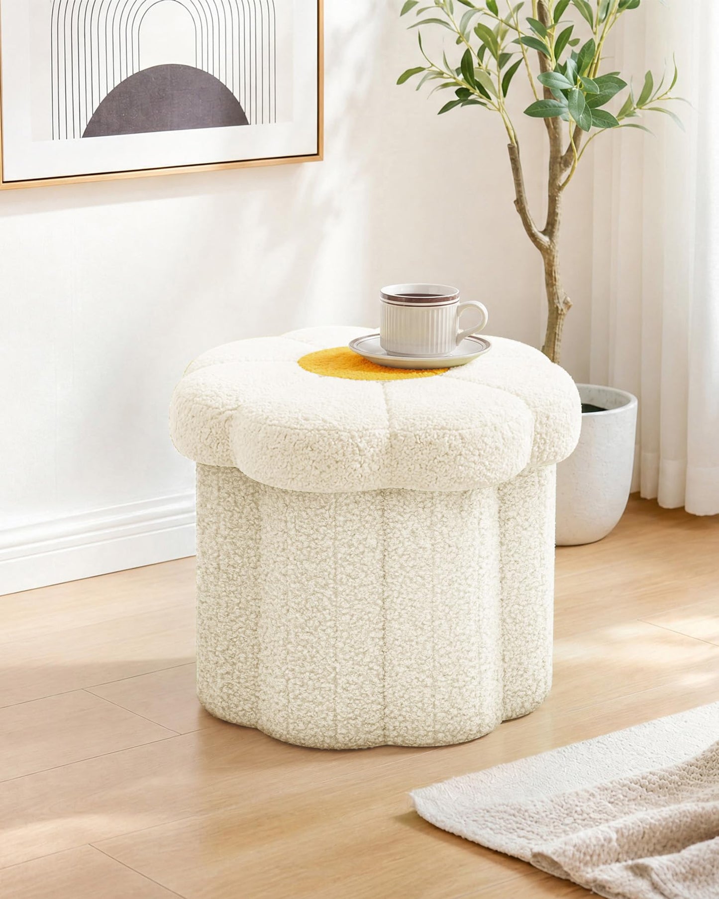 Bonlife Flower Shape Ottoman with Lid, Folding Footrest, Small Storage Box