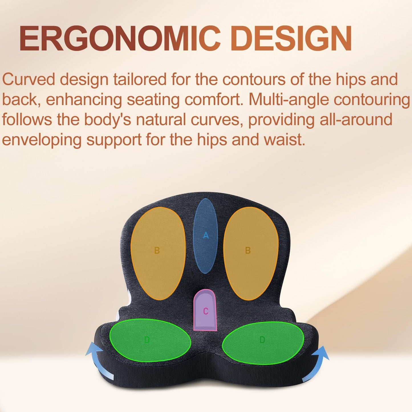 Memory Foam Seat Cushion, Office Chair Cushions with Adjustable Strap, Ergonomic Back Lumbar Support for Long Drives