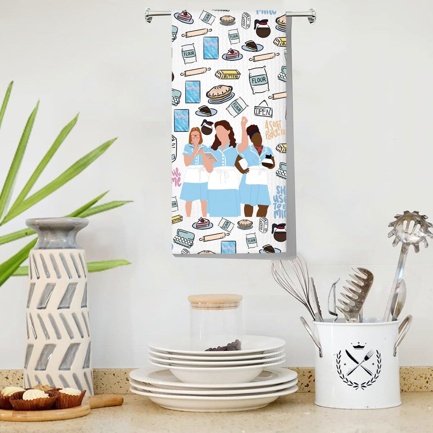 LEVLO Waitress Musical Kitchen Towel Jenna & Becky &Dawn Fans Gift She Used to Be Mine Tea Towel Broadway Waitress Housewarming Gift (Flour Towel)