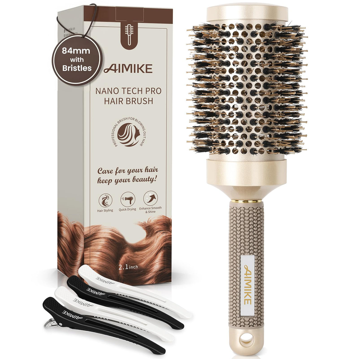 AIMIKE Round Brush for Blow Drying, Large Round Hair Brush Nano Thermal Ceramic & Ionic Tech, for Blow Drying & Styling, Curling and Shine -