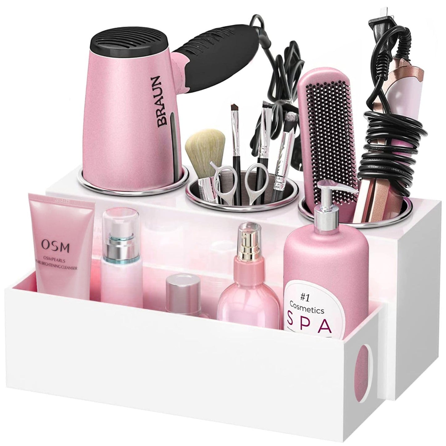 BYUNER Hair Dryer Holder, Hair Tools Organizer for Dressing Table, Hair Dryer and Straightener Holder for Bathroom Countertop Hairdryer Storage Stand