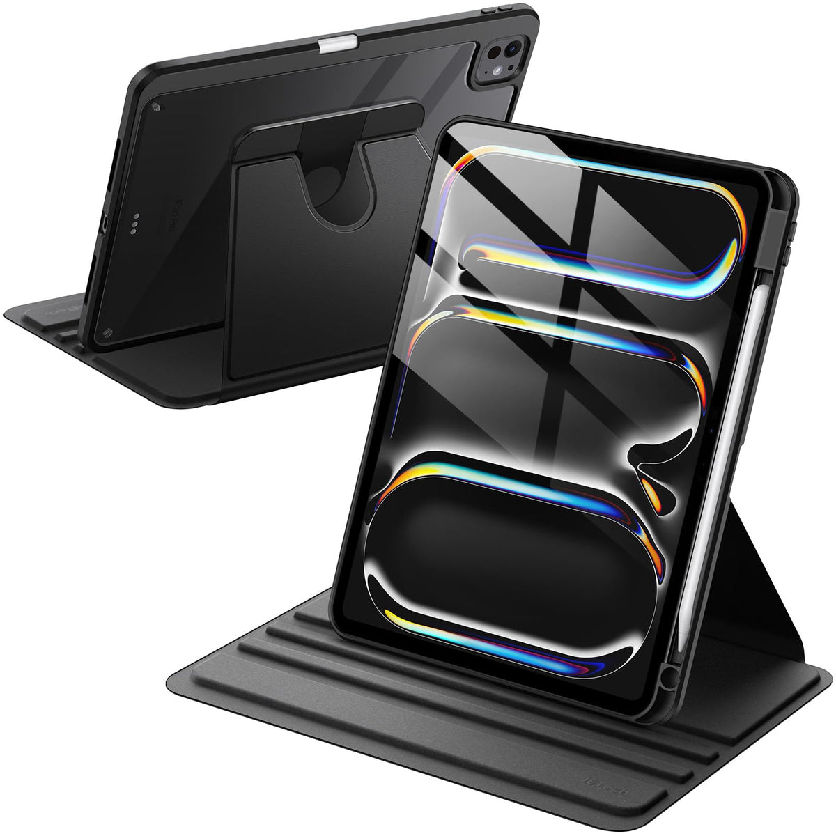 JETech Rotating Case for iPad Pro 11-Inch M5/M4 2025/2024 (6th/5th Generation) with Pencil Holder, 360 Degree Rotation Protective Stand Cover Clear